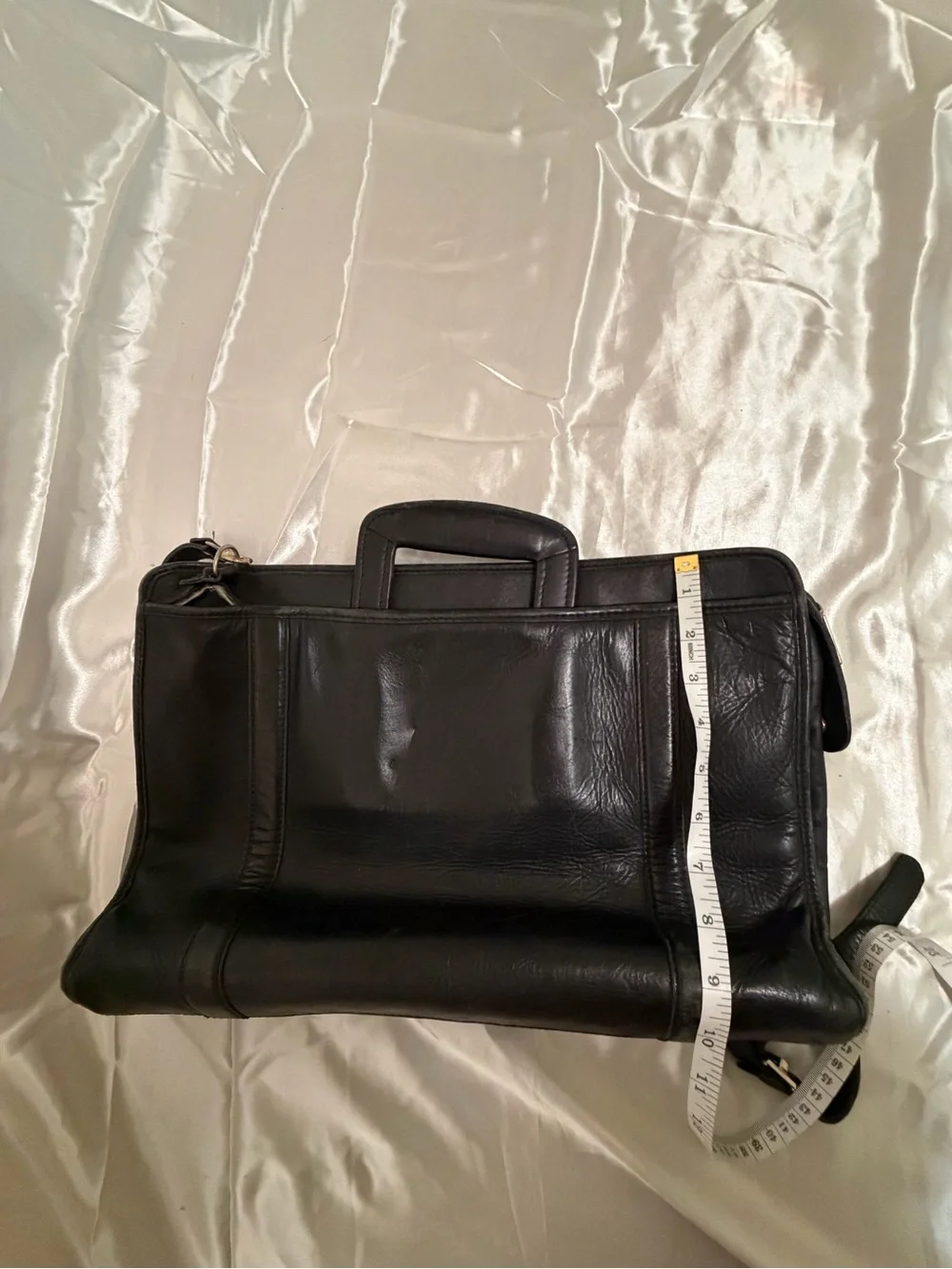 Vintage Black Genuine Leather Briefcase / Laptop Messenger Bag Shoulder Strap